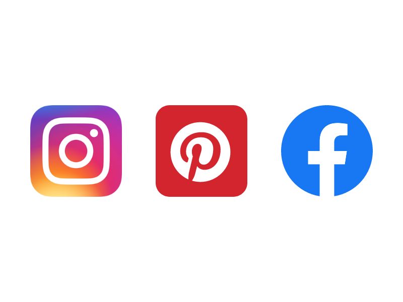 Instagram, Pinterest, and Facebook icons on a white background